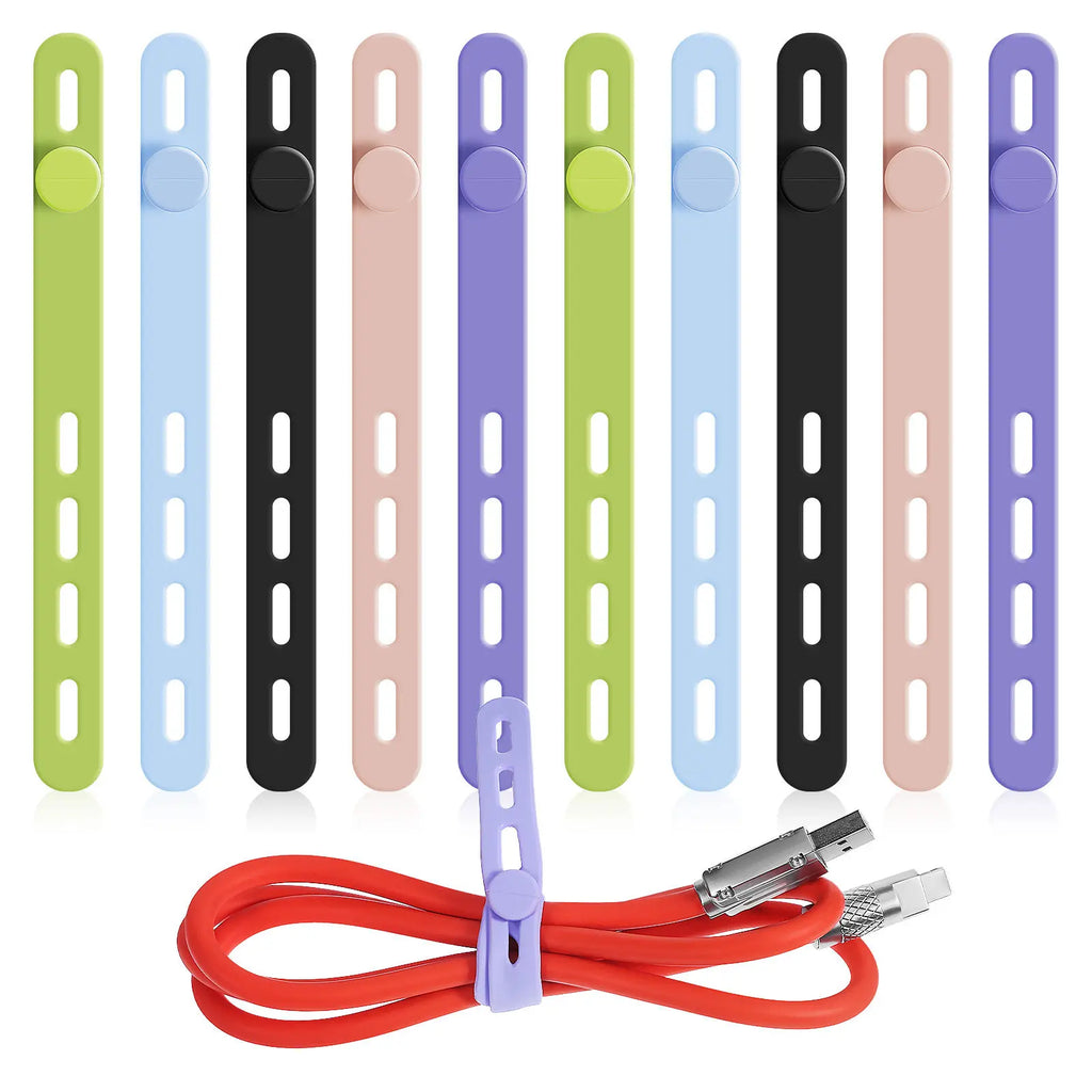 10pcs Silicone Cable Straps – Reusable Cord Organizers Cable Management Straps PLUSH