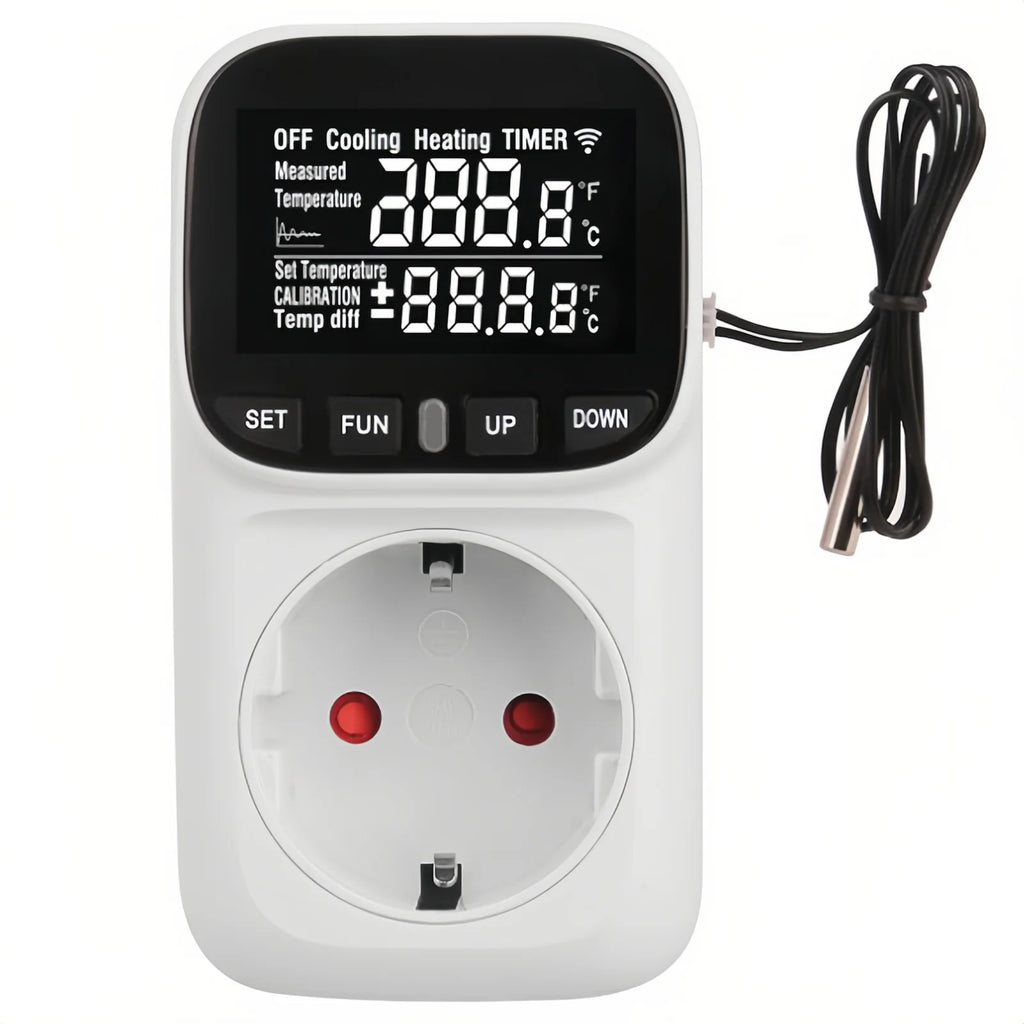 Digital Thermostat Socket EU Plug – Timer, Probe, Heating & Cooling Thermostat Controller Socket PLUSH