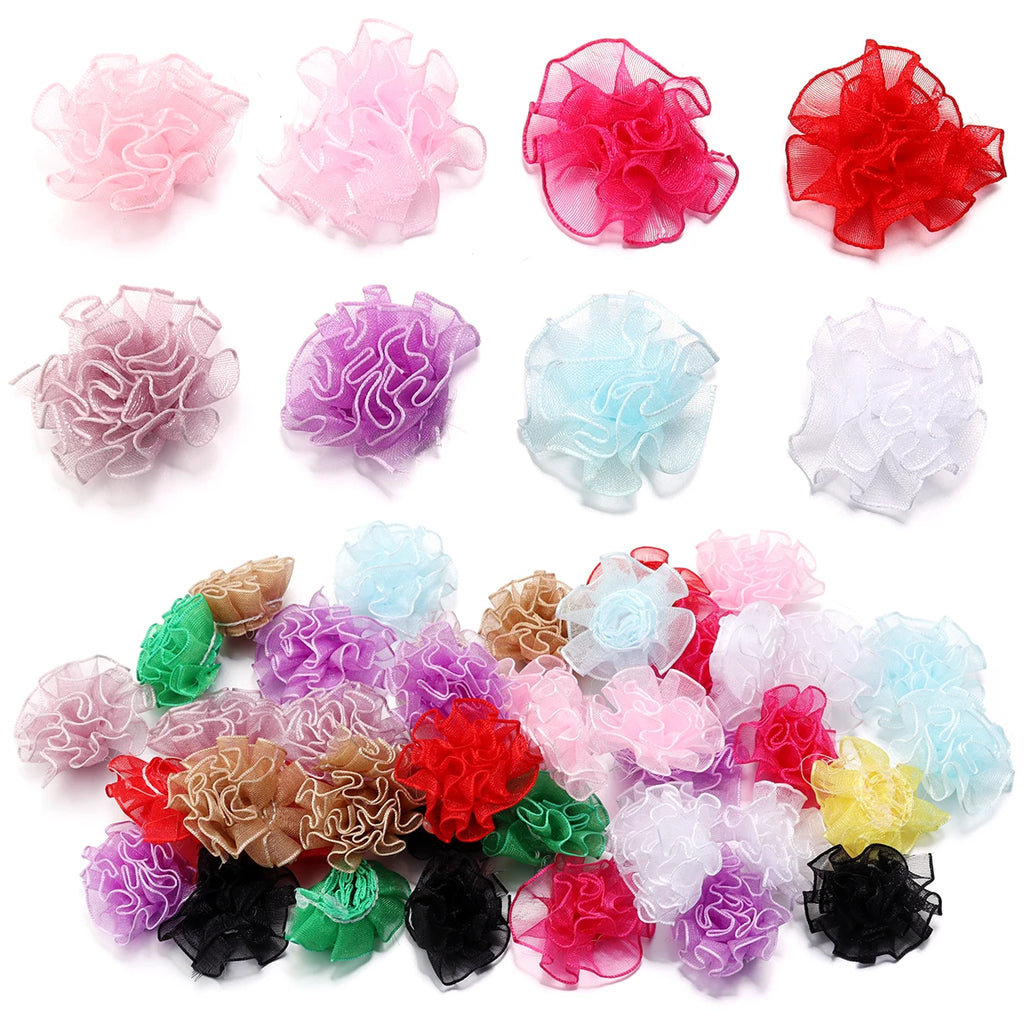 30pcs 3.5cm Organza Carnation Flowers for DIY Hair & Crafts Fabric Flower Embellishments PLUSH