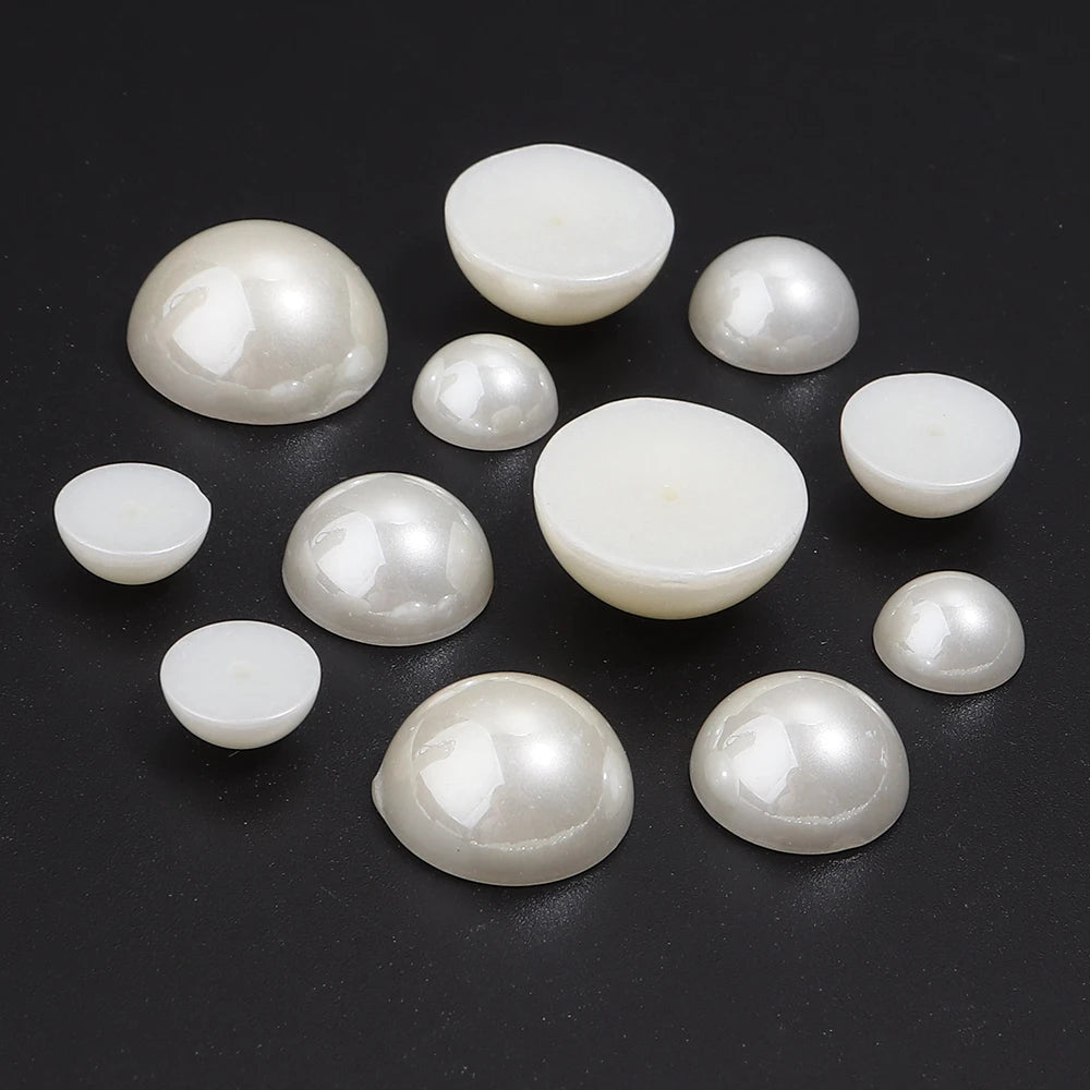 Beige Half Round No-Hole Imitation Pearl Beads 10-100pcs DIY Jewelry Craft Beads PLUSH