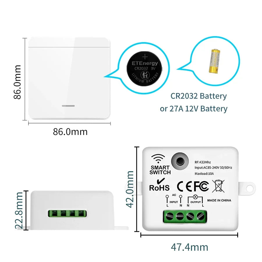 RF 433MHz Smart Wall Switch 1/2/3 Gang Wireless Remote 110-240V Wireless Wall Switch PLUSH