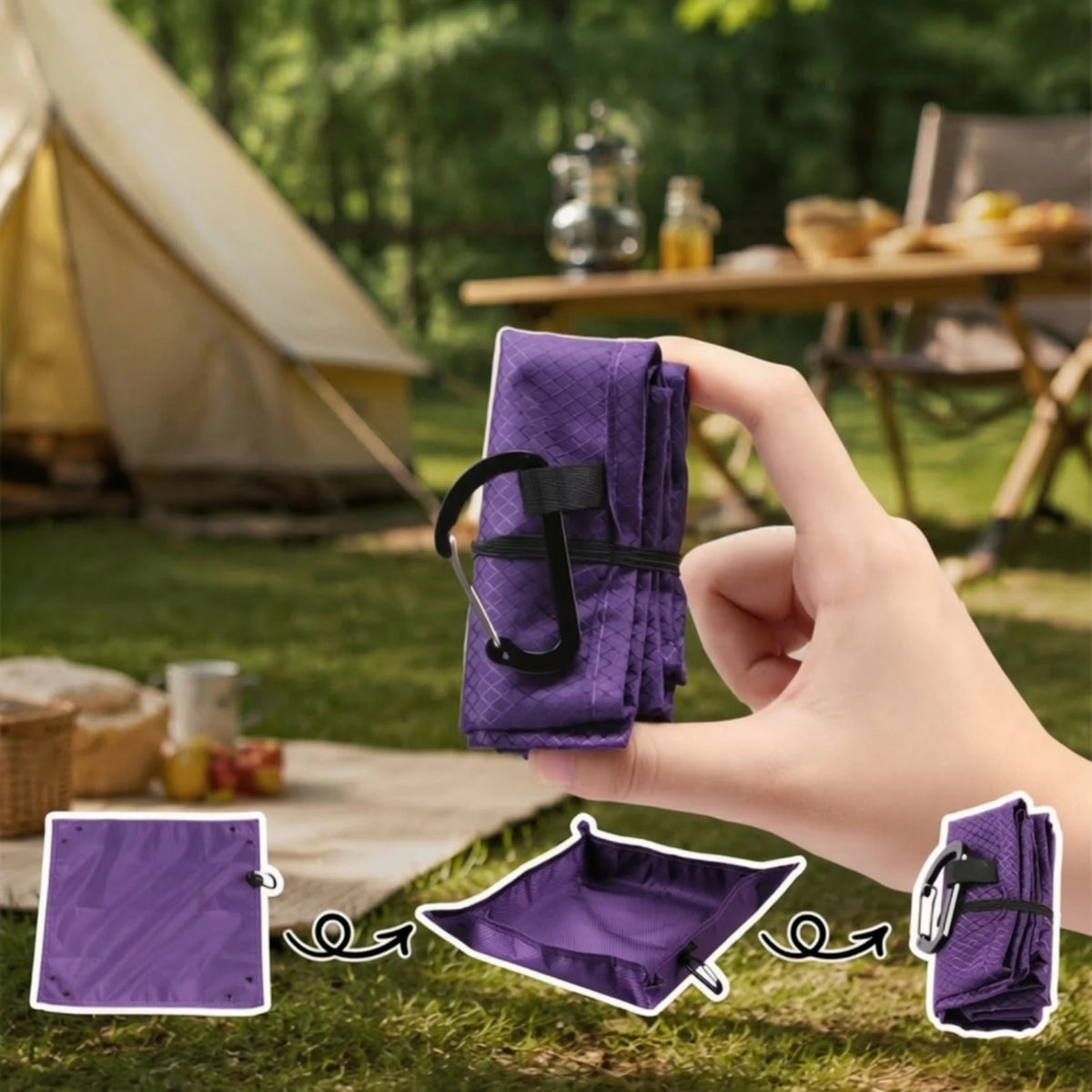 Foldable Camping Seat Pad with Snap-Up Sides & Carabiner Camping Seat Pad PLUSH