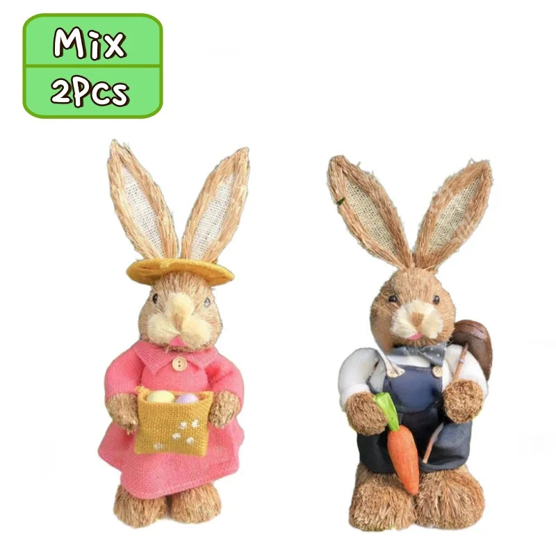 Straw Bunny Rabbit Ornaments – Easter Home Garden Decor | Buy 1 Get 1 Easter Bunny Ornament PLUSH Mix-2PCS-04 35CM