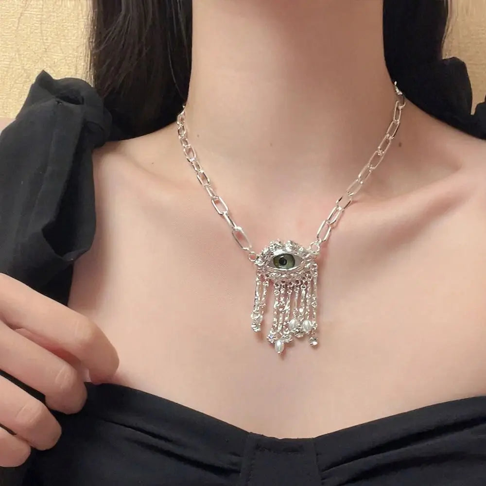 Vintage Demon Eye Tassel Necklace – Imitation Pearl Pendant Pendant Necklace PLUSH