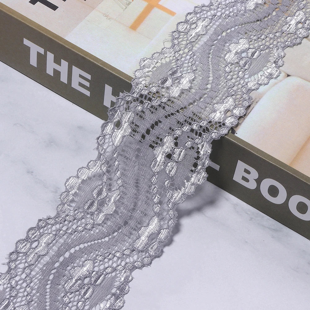 6cm Elastic Floral Lace Trim 2 Yards – DIY Sewing Craft Elastic Lace Trim PLUSH gray 6cm