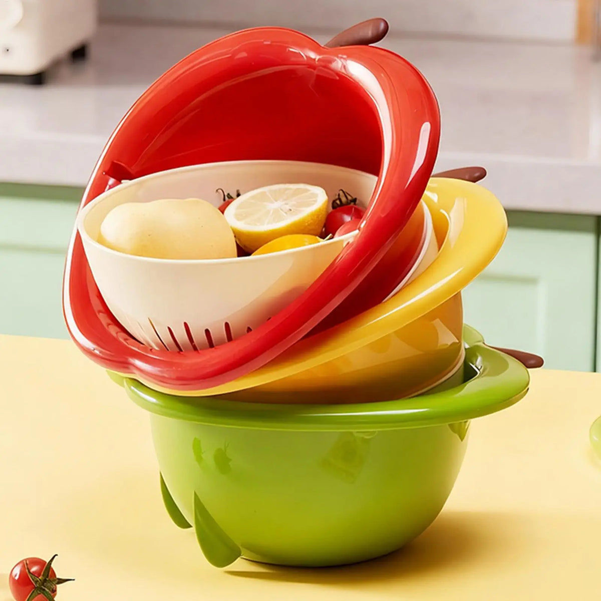 Double Layer Fruit & Vegetable Drain Basket with Handle Kitchen Drain Basket PLUSH