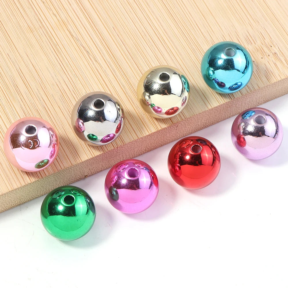 20pcs UV Metallic Round Acrylic Beads 16mm Christmas DIY Jewelry Acrylic Spacer Beads PLUSH