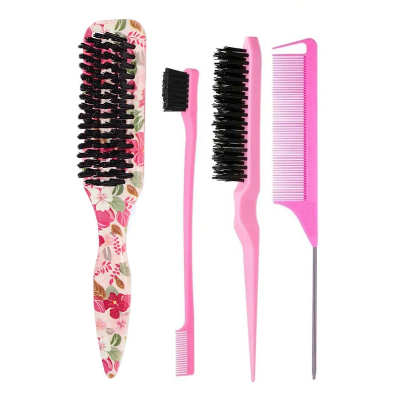 Floral Back Comb Brush for Ponytails, Flyaways & Fine Hair Hair Comb Brush PLUSH Flowers-4pcs