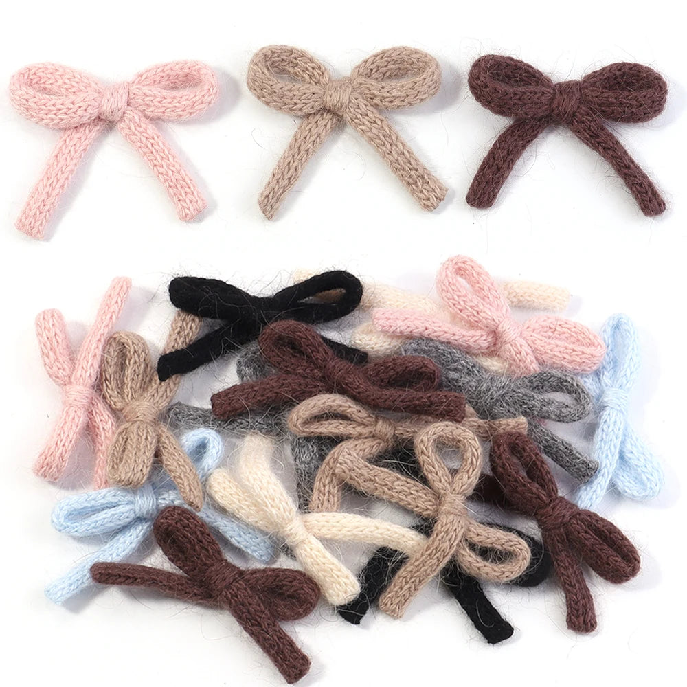 6pcs Fluffy Knit Yarn Bows for Hair Clips & DIY Jewelry Yarn Bow Embellishments PLUSH