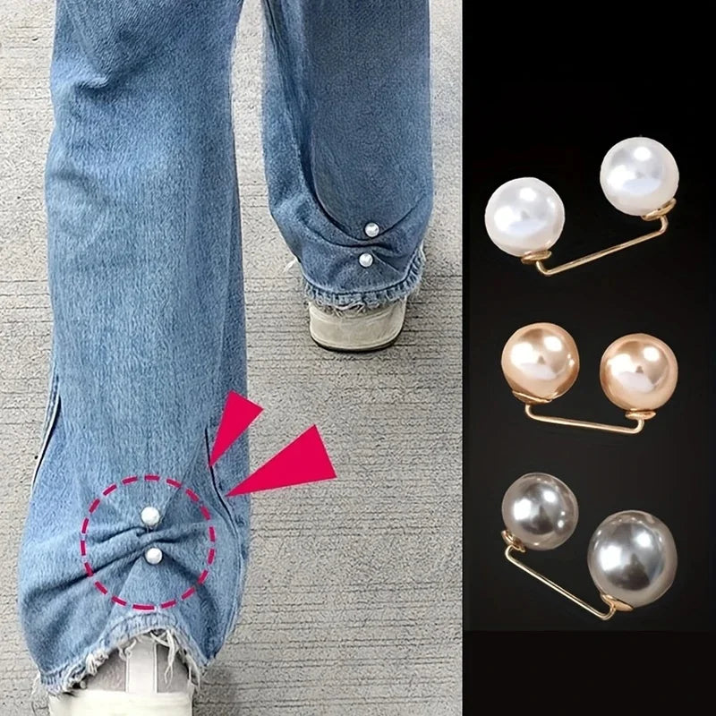 2pcs Pearl Jeans Ankle Clip & Pants Length Adjuster Buckle Clothing Clip Adjuster PLUSH