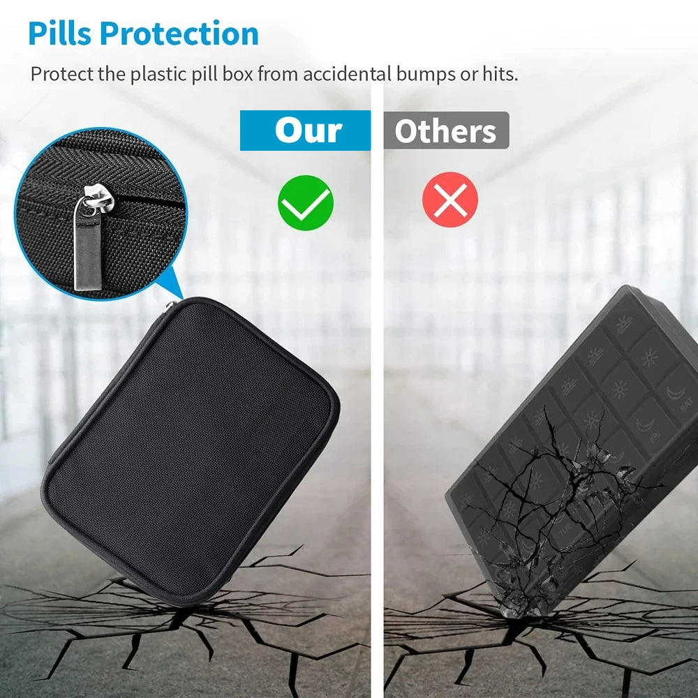 Weekly Pill Organizer 21 Compartments 3x Daily | PU Case Pill Organizer PLUSH