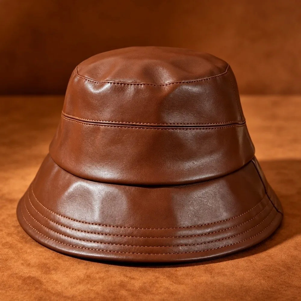 Women's PU Leather Wide Brim Bucket Hat – Packable Sun Hat Bucket Hat PLUSH