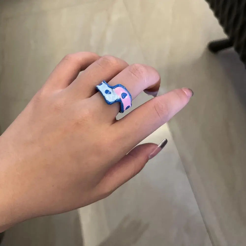 Y2K Stripe Polka Dot Oil Drop Opening Ring – Vintage Fashion Fashion Ring PLUSH