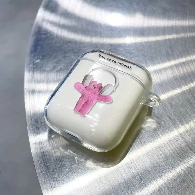 Cute Cat Clear AirPods Case Cover – All Models | Korean Ins Earphone Case Cover PLUSH