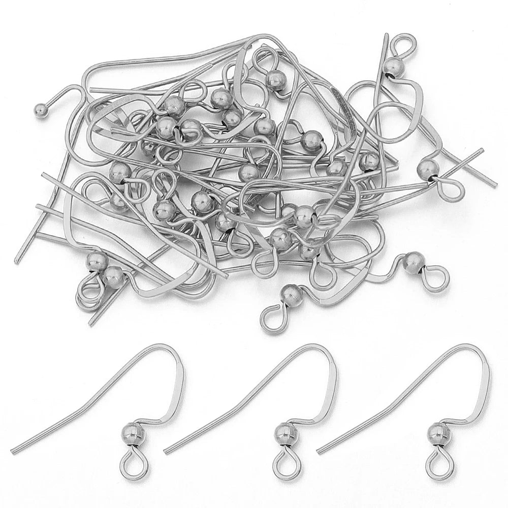 Stainless Steel Flat Wire Earring Hooks Clasps – 20-50pcs Earring Hooks Findings PLUSH 2 steel 50pcs