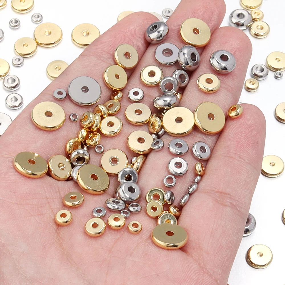 Stainless Steel Flat Disc Spacer Beads Gold Silver – 20-50pcs Jewelry Spacer Beads PLUSH