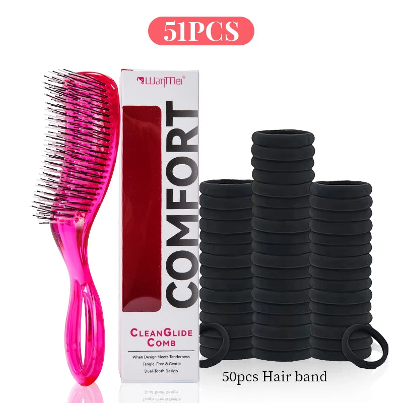 Japanese Anti-Static Hair Brush & Massage Comb Set w/ Hair Ties Hair Brush Set PLUSH Rose 51pcs