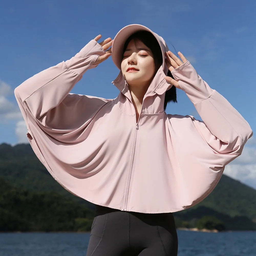 Women's UV Protection Ice Silk Hoodie – Sun Cover Jacket Sun Protection Hoodie PLUSH Pink