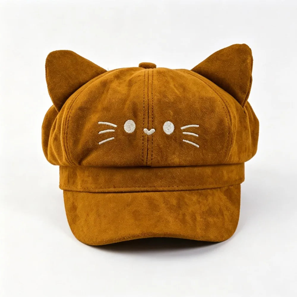 Embroidered Cat Ears Beret – Y2K Lolita Painter Hat Embroidered Beret Hat PLUSH Brown