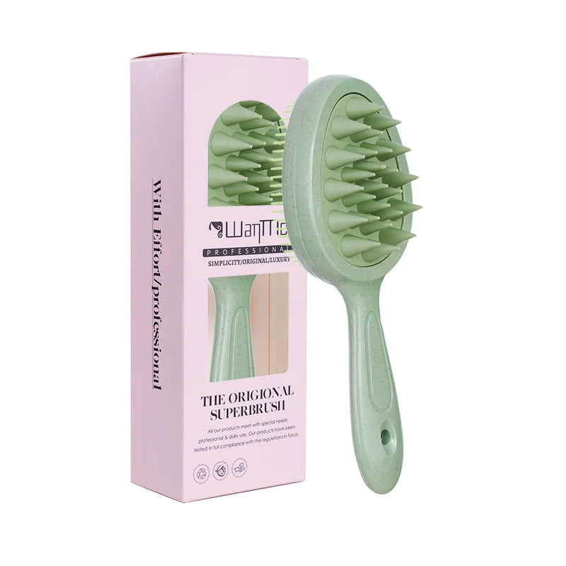 WANMEI Scalp Massage Shampoo Brush – Wet & Dry Hair Tool Scalp Massage Brush PLUSH green boxed