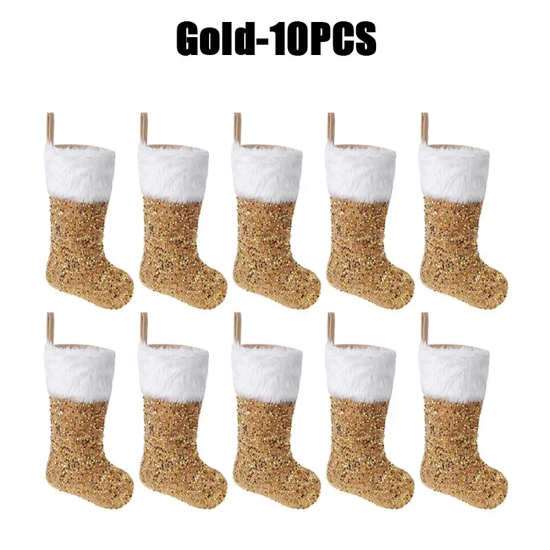 Large Flip Sequin Christmas Stockings – Fireplace Holiday Decor Christmas Stocking PLUSH 27x42cm Gold-10PCS