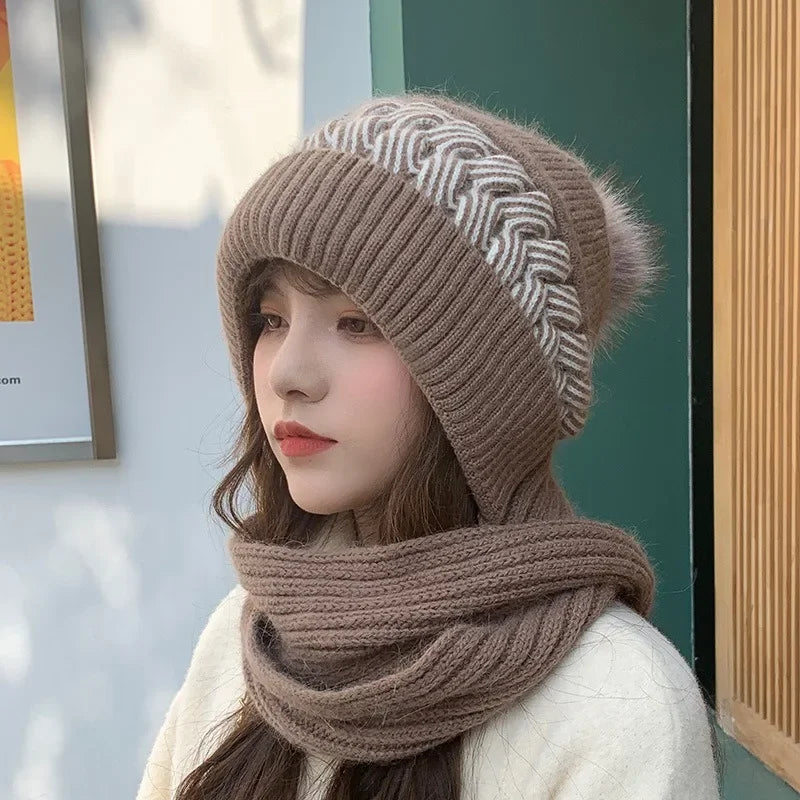 Women's Fleece Knit Hat & Scarf Set – Windproof Winter Winter Hat Scarf Set PLUSH