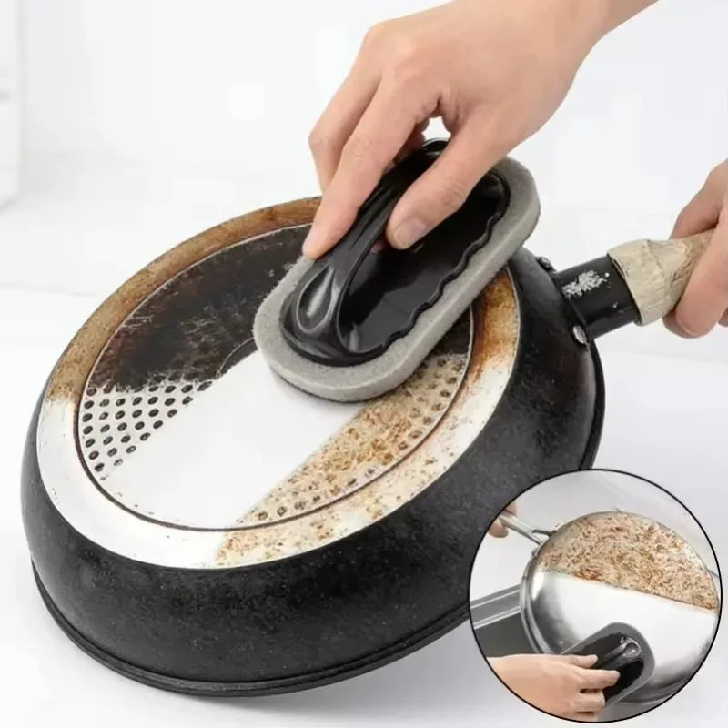 Emery Sponge Brush with Handle – Reusable Kitchen Scrubber Kitchen Cleaning Brush PLUSH