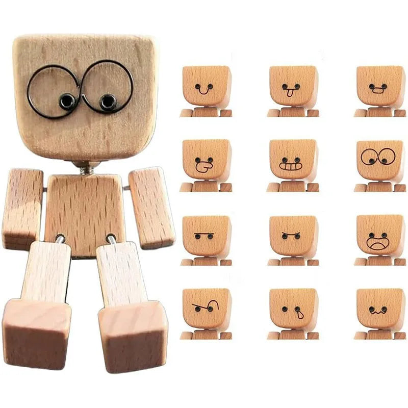 Wooden Shaking Man Figurine – Funny Desktop Sculpture Ornament Wooden Figurine Ornament PLUSH C