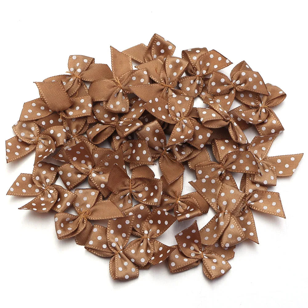 30pcs Mini Polka Dot Ribbon Bows 2.5cm – DIY Craft Decor Ribbon Bows PLUSH Light Brown 2.5X2.5cm