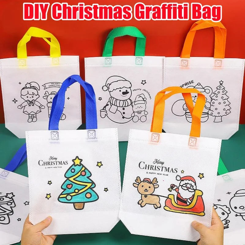 Christmas Graffiti Coloring Bags – Reusable DIY Party Favor DIY Party Favor Bags PLUSH