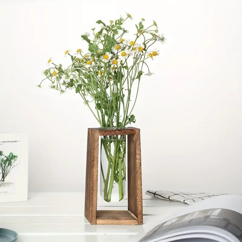Modern Wood & Glass Propagation Vase – Minimalist Hydroponic Planter Propagation Vase PLUSH