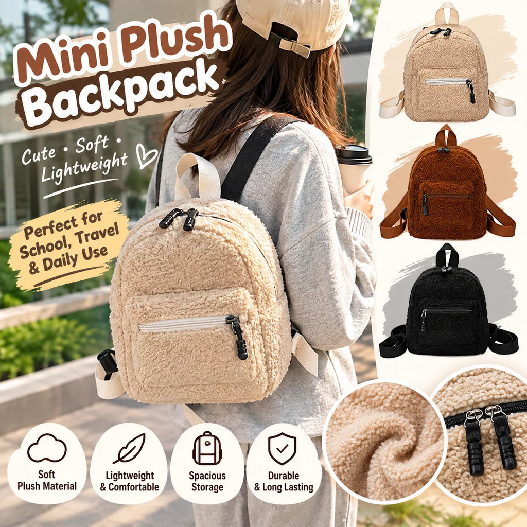 Mini Plush Lamb Fur Backpack – Korean Style Bag for Kids & Adults Plush Mini Backpack PLUSH