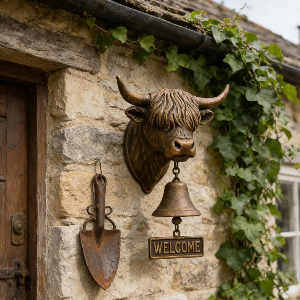 Rustic Cow Welcome Bell Wall Mount Manual Doorbell Decor Manual Doorbell Decor PLUSH