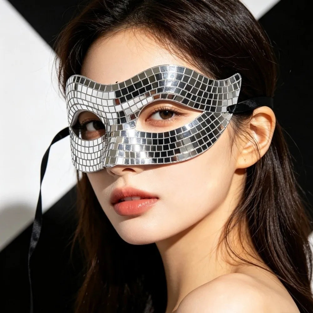 Disco Ball Glitter Masquerade Mask – Gold & Silver Costume Costume Mask PLUSH