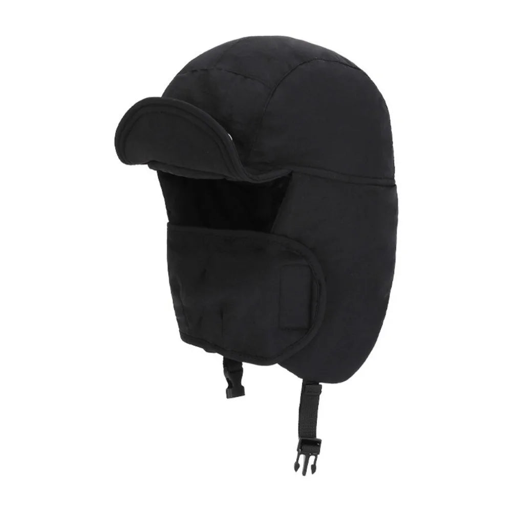 Windproof Winter Hat with Face & Ear Cover – Unisex Ski Cap Winter Earmuff Hat PLUSH Black
