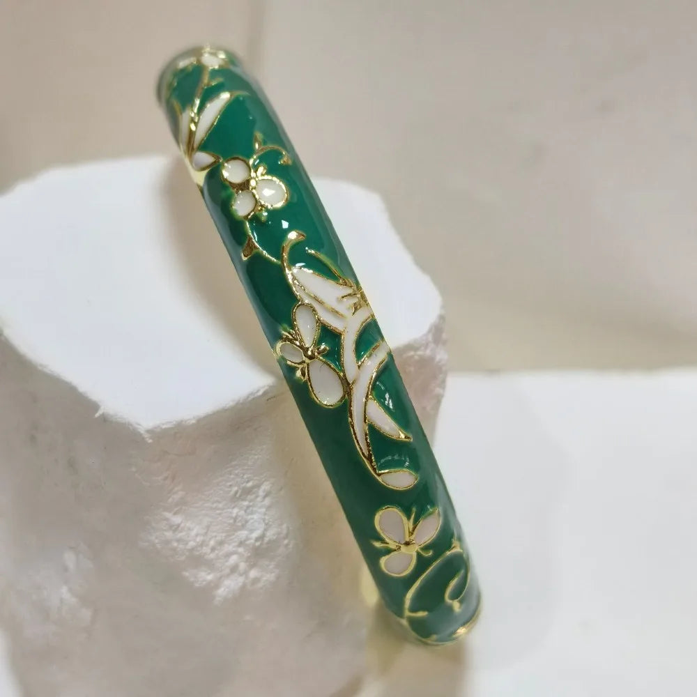 Cloisonné Enamel Bangle | Gold-Trimmed Floral Ethnic Bracelet Enamel Bangle Bracelet PLUSH 7