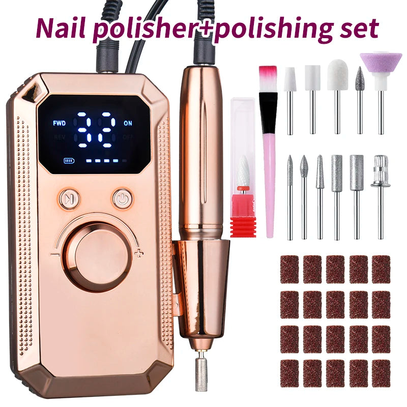 Professional Wireless Electric Nail Drill Kit – 11 Bits & 20 Bands Electric Nail Drill PLUSH Gold