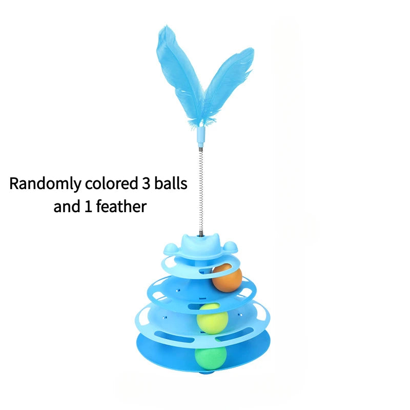 Interactive Feather Turntable Cat Toy with Rolling Ball Interactive Cat Toy PLUSH blue Randomly colored 3 b