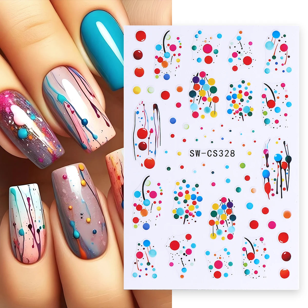 Polka Dot Nail Stickers 3D Decals DIY Manicure Foils – 2 Sheets Nail Art Stickers PLUSH