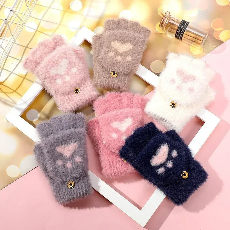 Winter Cat Paw Mittens – Convertible Flip Top Knit Gloves Convertible Winter Mittens PLUSH