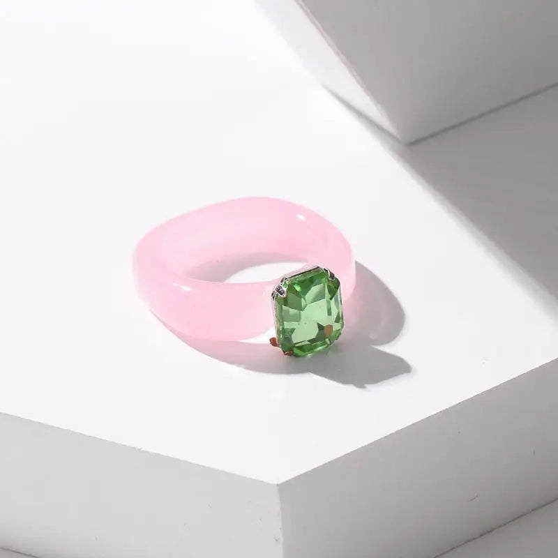 Women's Colorful Zircon Resin Ring – Trendy Sweet Style Resin Fashion Ring PLUSH one size A7