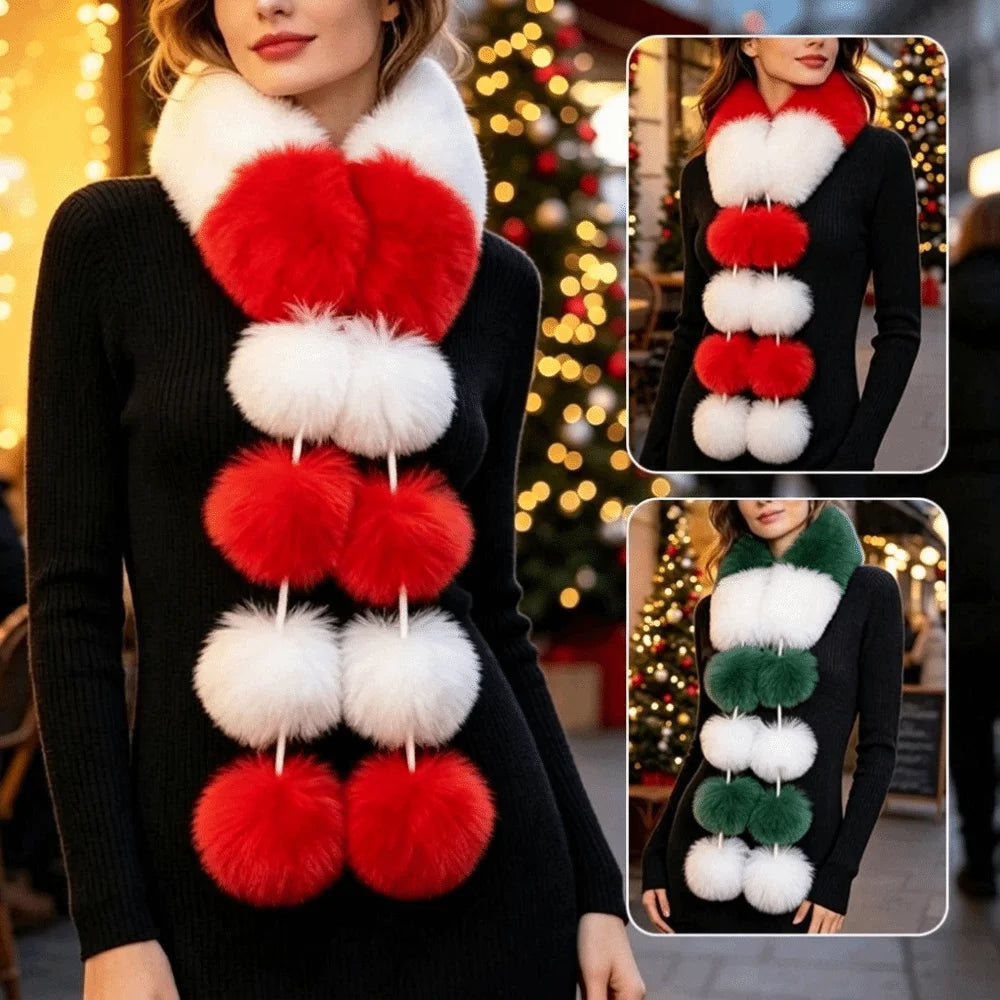 Women's Faux Plush Christmas Scarf with Pom-Pom | Warm & Cozy Faux Plush Scarf PLUSH
