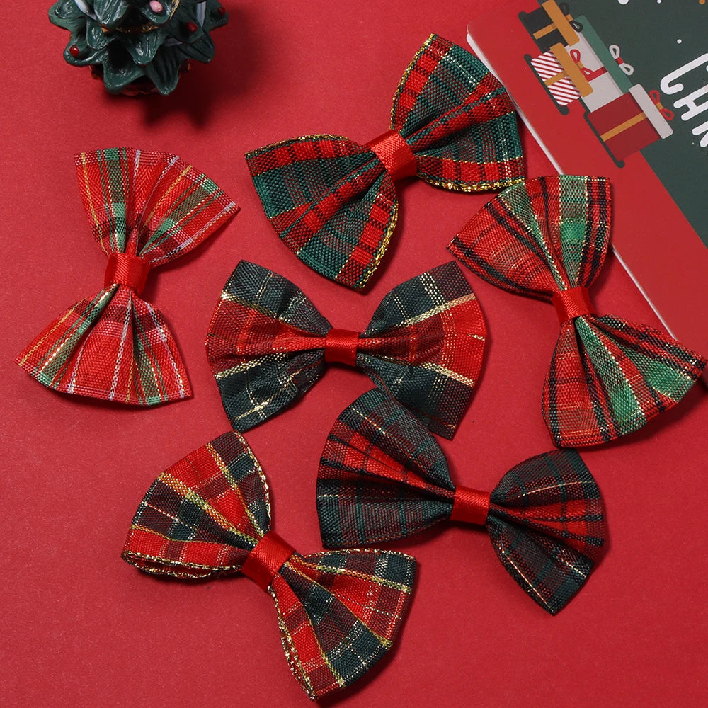 10pcs Gold-Edge Plaid Christmas Bows – Gift & Hair Decor Christmas Craft Bows PLUSH