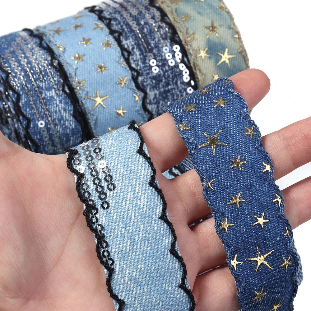 Scalloped Denim Ribbon Star Sequin Wave Trim – DIY Crafts Craft Ribbon Trim PLUSH