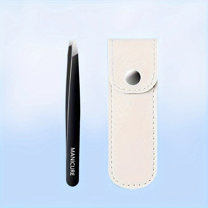 Precision Stainless Steel Slant Tip Eyebrow Tweezers | Ouriner Eyebrow Tweezers PLUSH Oblique with bag