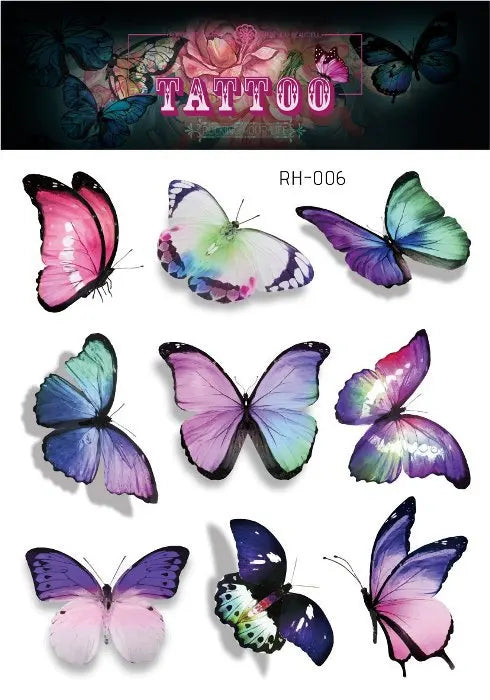 Purple Fairy Butterfly Glitter Temporary Tattoo Stickers