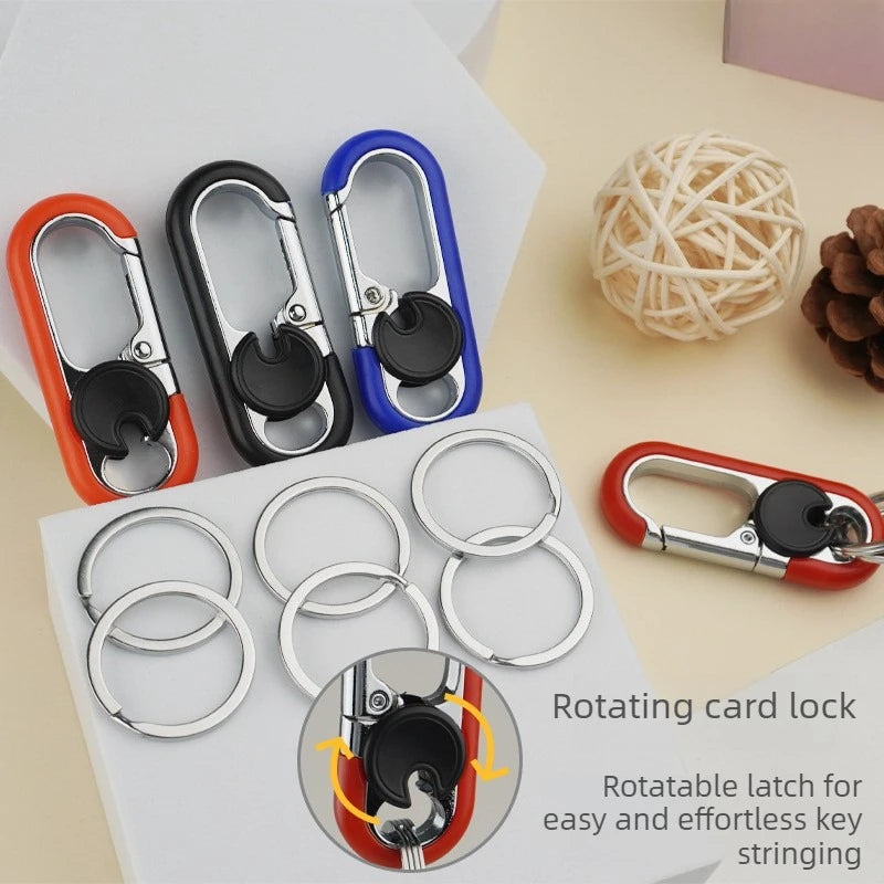 Rotatable Lock Carabiner Keychain | Metal Dual Ring Key Holder Carabiner Keychain PLUSH