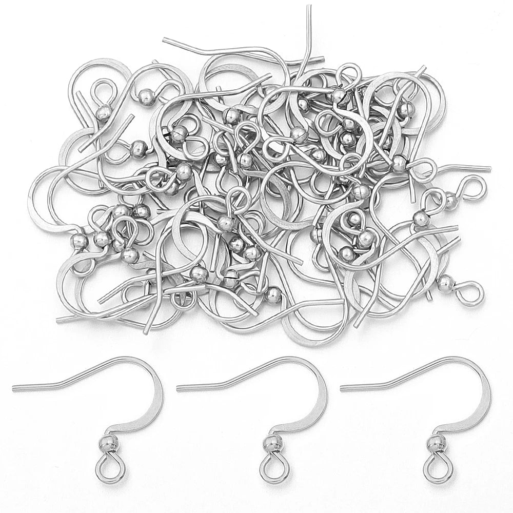 Stainless Steel Flat Wire Earring Hooks Clasps – 20-50pcs Earring Hooks Findings PLUSH 1 steel 50pcs