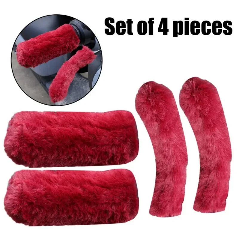 Winter Plush Motorcycle Handle Covers – Warm Non-Slip Grip Handlebar Hand Guards PLUSH