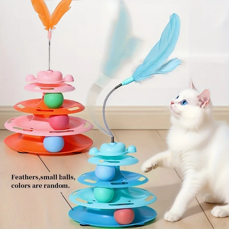 Interactive Feather Turntable Cat Toy with Rolling Ball Interactive Cat Toy PLUSH